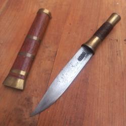 Ancien Couteau BIRMAN ? avec &Eacute;tui en Bois Manche en Laiton