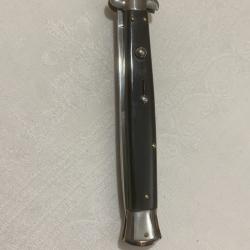 Couteau automatique, lame inox, manche 18 cm corne, mitre basculante