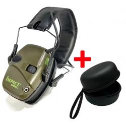 Casque anti-bruit élèctronique IMPACT Vert avec son étui
