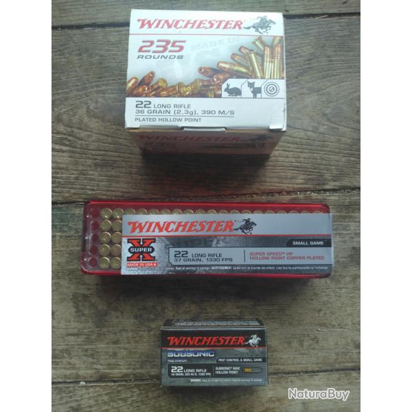 lot munitions winchester 22lr X 362 :hollow point x 235 + super speed hp x 100 + subsonic x50