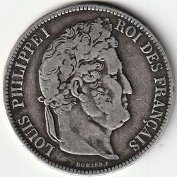 Pi&egrave;ce de Monnaie ARGENT France 5 francs LOUIS PHILIPPE I Type Domard, 2&egrave; retouche, 1841 Lille