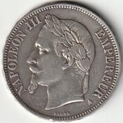 Pi&egrave;ce de Monnaie ARGENT France 5 francs NAPOLEON III 1867 PARIS