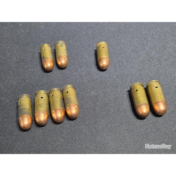 9 munitions en 45 ACP neutralis avec diverse marquage FN , War co ,HP Auto 45 , W cc