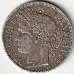 Pi&egrave;ce de Monnaie ARGENT France 5 francs C&eacute;r&egrave;s Gouvernement de D&eacute;fense nationale, avec l&eacute;gende 1870 A