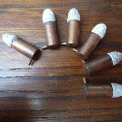 6 anciennes cartouches à broche d'origine à poudre noire calibre 7 mm