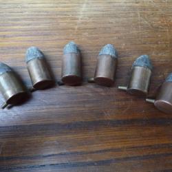 6 anciennes cartouches à broche d'origine à poudre noire calibre 11 mm