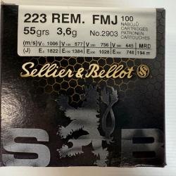 SELLIER BELLOT 223R FMJ 55GR 3.6G BOITE DE 100 BALLES VENDU PAR 4 BOITES FRAIS DE PORT OFFERT
