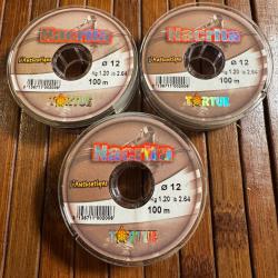 DESTOCKAGE PÊCHE LOT 3 BOBINES TORTUE NACRITA 100 m - 12 - 1,20 kg