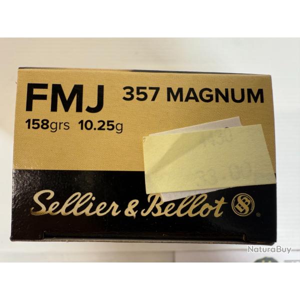 SELLIER BELLOT CAL 357 MAG FMJ 158GR 10.25G BOITE DE 50 BALLES FRAIS DE PORT OFFERT