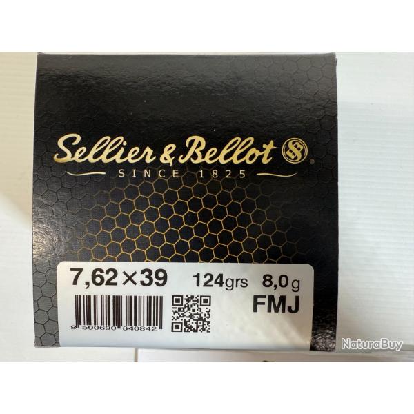 SELLIER BELLOT CAL 7.62X39 124GR 8G FMJ BOITE DE 50 BALLES FRAIS DE PORT OFFERT