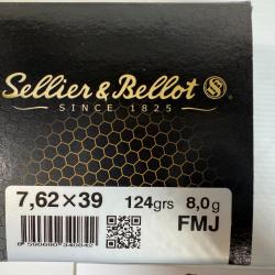 SELLIER BELLOT CAL 7.62X39 124GR 8G FMJ VENDU PAR 6 BOITES DE 50 BALLES FRAIS DE PORT OFFERT