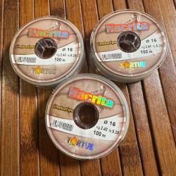 DESTOCKAGE PÊCHE LOT 3 BOBINES TORTUE NACRITA 100 m - 16 - 2,40 kg