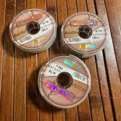 DESTOCKAGE PÊCHE LOT 3 BOBINES TORTUE NACRITA 100 m - 0,14 et 0,18 mm