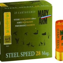 LOT DE 100 CARTOUCHES MARY ARM STEEL STEEL SPEED  HAUTE VITESSE  CAL 20X76 28GR 4+5