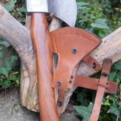 Hache Damas Hache de Jarl Viking Lame Acier Damas 512 Couches Manche Bois Etui Cuir Fabr Artisanale