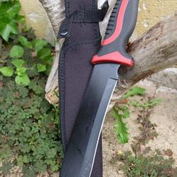 Gros Couteau Machette Bowie Trekking Alaska Lame Acier 3Cr13 Manche Red Abs Etui Nylon Survie Treck