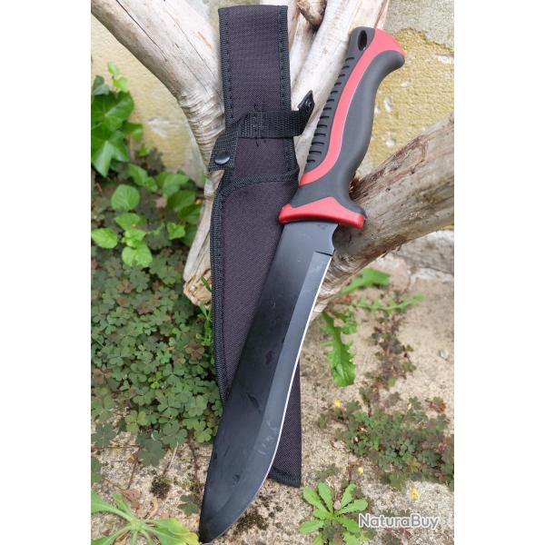 Gros Couteau Machette Bowie Trekking Alaska Lame Acier 3Cr13 Manche Red Abs Etui Nylon Survie Treck
