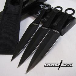 Set de 3 Couteaux de lancer Acier Inox Noir Etui Nylon Thrower Triple Set Ninja Kunai Throwning