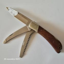 Couteau pliant à 3 lames, lame, scie avec tournevis et dépeceur. Maserin