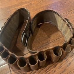 Ceinture cartouchière cuir calibre 12 ancienne