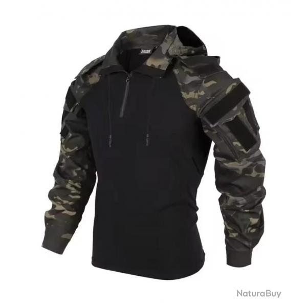 Chemises d'extrieur camouflage - Combat T-Shirt  capuche ( Camo Fort Fonc) (4)