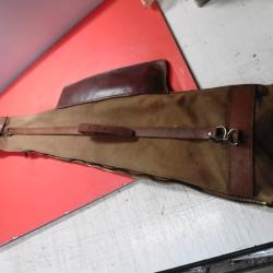 Ancienne Housse de carabine en cuir et toile et poign&eacute;e Cuir