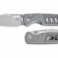 Couteau Bestechman Vector Gray Lame Wharncliffe Acier D2 Manche Alu Bouton Lock BTKMK15B
