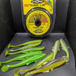 Lot330 /9 Leurres souples LMAB KOFI BLEAK SHAD + fil storm. FISH AND FISHING.