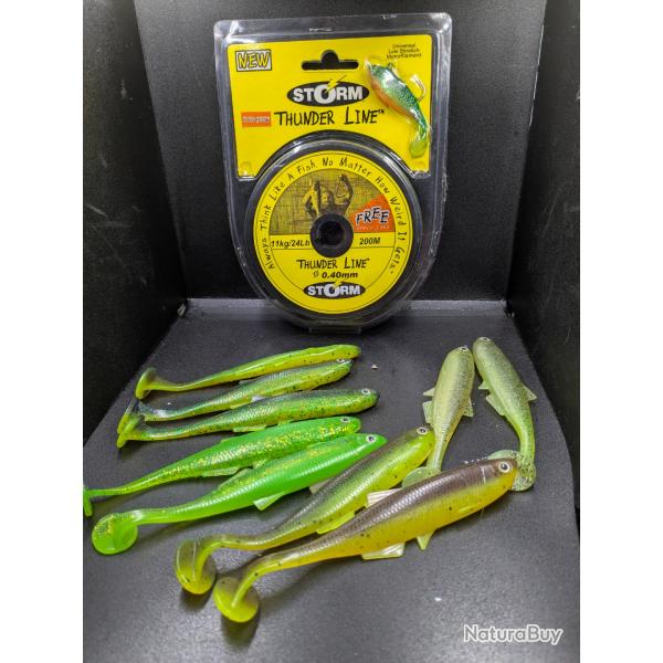 Lot330 /9 Leurres souples LMAB KOFI BLEAK SHAD + fil storm. FISH AND FISHING.