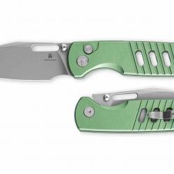 Couteau Bestechman Vector Green Lame Wharncliffe Acier D2 Manche Alu Bouton Lock BTKMK15C