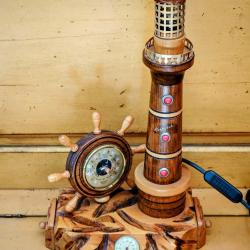 lampe 220v Cotier phare marin 1950 Barometre en bois tourné souvenir HONFLEUR" vers 1950-60