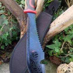 Machette Couteau Kukkri Bushcraft Parang Machete Lame Acier 3Cr13 Manche ABS Red Etui Nylon 001