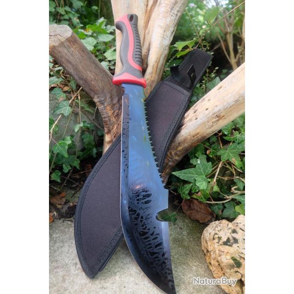 Machette Couteau Kukkri Bushcraft Parang Machete Lame Acier 3Cr13 Manche ABS Red Etui Nylon 001