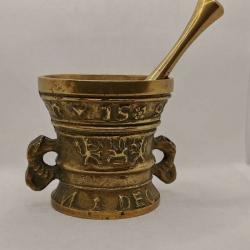 Ancien Mortier Bronze & son Pilon XIXem / objet d'apothicaire