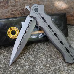 Couteau ElitEdge Semi Automatique Lame Dague Acier 8Cr13MoV Manche Acier Linerlock Clip Tactic Urban