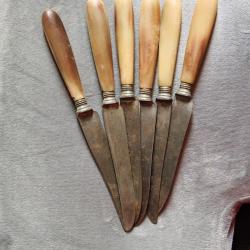 P. Bechon Gironde - 6 Couteaux entremet corne lame acier (affutable)