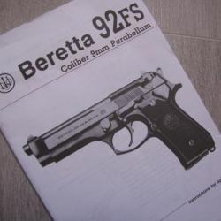 Notice Beretta 92 FS 9 mm en Anglais