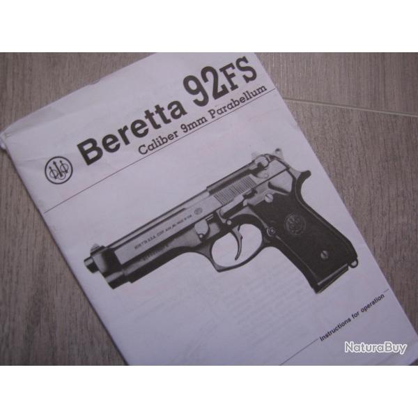 Notice Beretta 92 FS 9 mm en Anglais