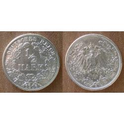Allemagne 1/2 Mark 1906 Atelier E Piece Argent Aigle Reich