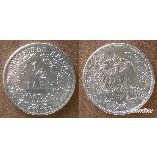 Allemagne 1/2 Mark 1906 Atelier E Piece Argent Aigle Reich