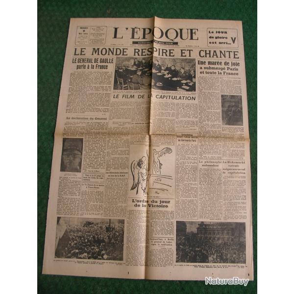 WW2 FRANCE JOURNAL FRANCAIS " L'POQUE 9 MAI 1945 " POQUE ARMISTICE J+1 (39-45) be