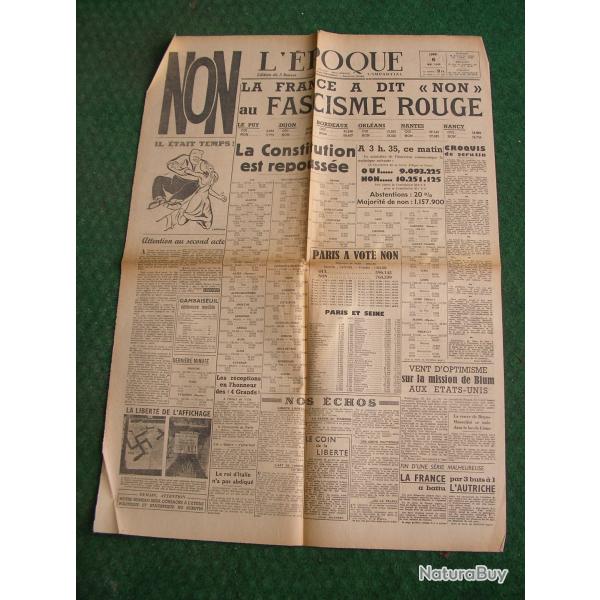 WW2 FRANCE JOURNAL FRANCAIS " L'POQUE 6 MAI 1946 " POQUE ARMISTICE A+1 (39-45)