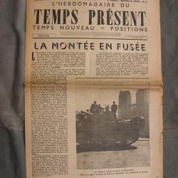 WW2 FRANCE JOURNAL FRANCAIS " TEMPS PRÉSENT 1 SEPTEMBRE 1944 " ÉPOQUE LIBÉRATION PARIS (39-45)