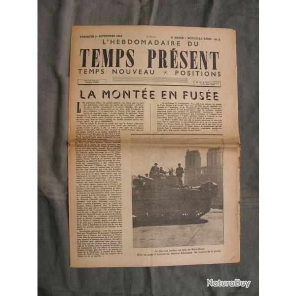 WW2 FRANCE JOURNAL FRANCAIS " TEMPS PRSENT 1 SEPTEMBRE 1944 " POQUE LIBRATION PARIS (39-45)