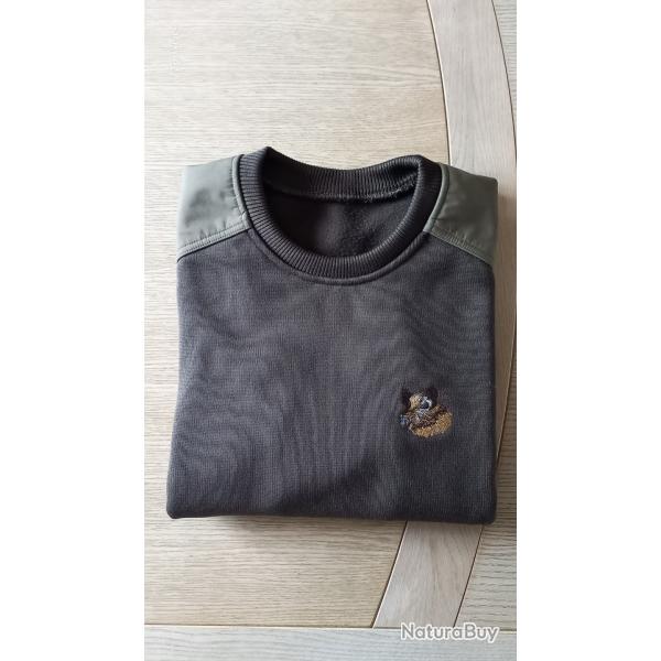 Pull chasse marron avec broderie sanglier taille L