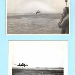 2 PHOTOS AVIATION - CATAPULTAGE BREGUET ALIZE DECOLLAGE FOUGA MAGISTER - PORTE AVION CLEMENCEAU