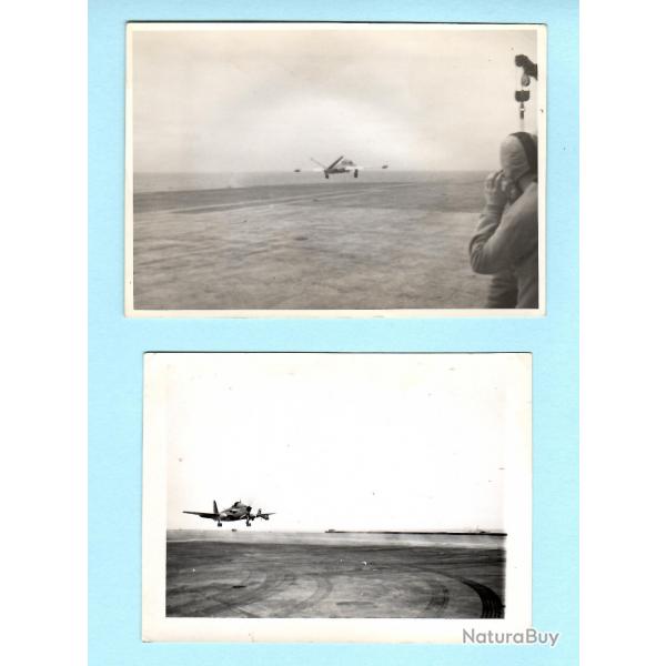 2 PHOTOS AVIATION - CATAPULTAGE BREGUET ALIZE DECOLLAGE FOUGA MAGISTER - PORTE AVION CLEMENCEAU