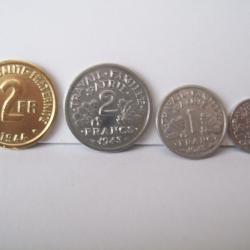 pièces de monnaies 2 francs 1 franc 50 centimes alu 2 francs laiton 1944