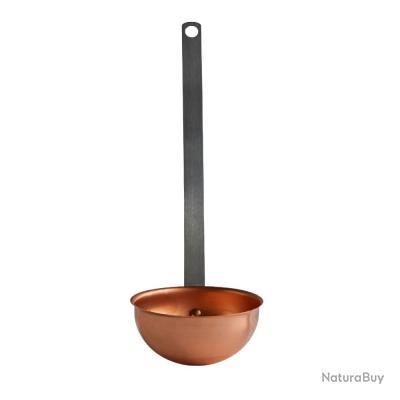 Grande louche cuivre étamé manche bois 54 cm vintage - France