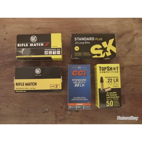 Lot munitions 22lr.5 boites neuves.